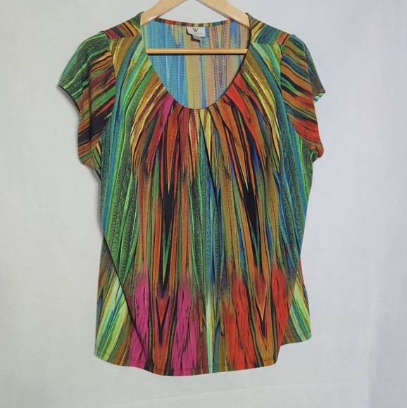 Worthington Vibrant Abstract Multicolor Sz 1X  Blouse - Picture 2 of 6